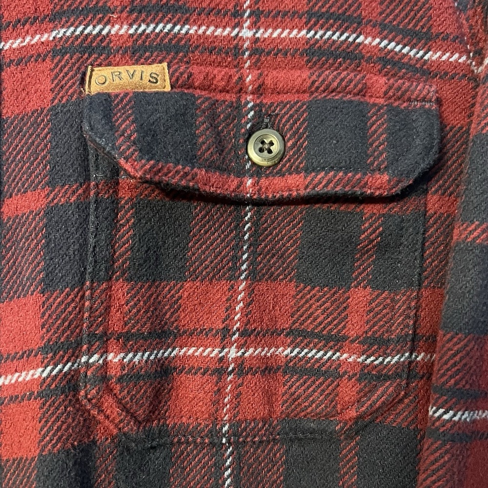 Orvis Mens Flannel Plaid Button Down Shirt, Long Sleeve, Red Navy - Picture 3 of 10